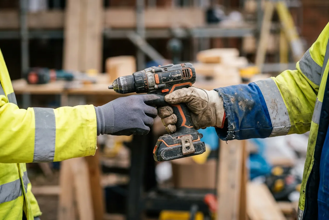 Construction workers on a UK building site